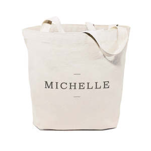 Modern Personalized Name Cotton Canvas Tote Bag with Open Closure Solid Color Pattern - Product Image 1