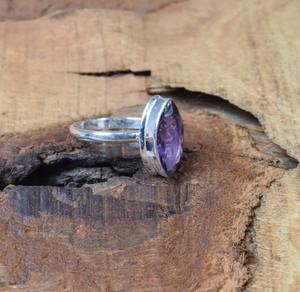 Mejor diseño hecho a mano clásico cabujón anillo amatista piedra preciosa 925 sólida plata esterlina 925 Plata estampada joyería de plata de moda - Product Image 3