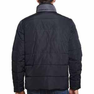 Nonwoven Men's Casual Stand Collar Hooded <b>Jacket</b> Autumn Winter Zipper Closure <b>Quilted</b> Puffer Coat Solid <b>Pattern</b> Front Logo - Product Image 3