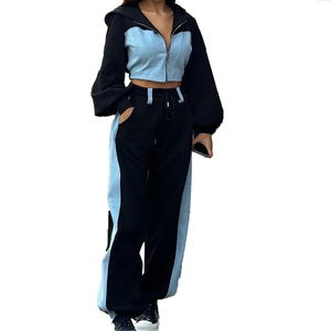 ชุดเซ็ทลำลองผู้หญิงสำหรับฤดูหนาว เสื้อแจ็คเก็ตทรงใหญ่แบบมีซิป แต่งผ้าปะติด ชุดวอร์ม 2 ชิ้น กางเกงขายาวทรงกว้าง สไตล์สปอร์ตสตรีทแวร์ - Product Image 3