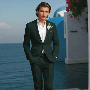 Vert lin mâle costumes mariage smoking affaires mode Blazer ensembles sur mesure deux pièces veste pantalon - Product Image 1