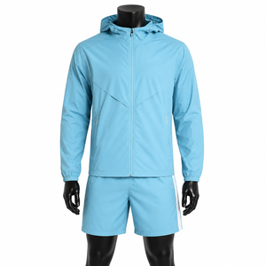 <b>Men</b>’s <b>Lightweight</b> Windbreaker <b>Jacket</b> and Shorts Set Hooded Activewear Running Tracksuit - Product Image 1