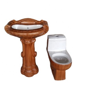 Gốm Thiết Bị Vệ Sinh Màu Sắc Bằng Gỗ Gốm Kép Tuôn Ra Một Mảnh Nhà Vệ Sinh Và Bệ Rửa Lưu Vực Hoàn Chỉnh Sứ Phòng Tắm Thiết Lập - Product Image 1