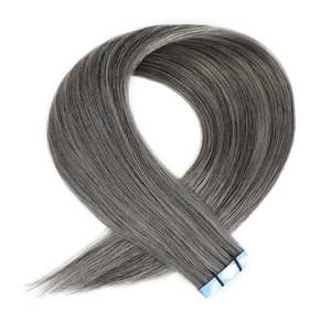ผมแท้แบบเทปติด 8A Remy Indian ความยาว 30 นิ้ว แบบหยิกฟู Jerry Curl สีซอลท์แอนด์เปปเปอร์ # 1B/สีเทา - Product Image 1