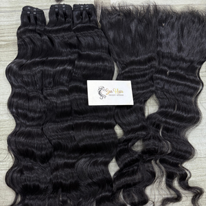 Sun Hair Company Luxe Naturel Noir Double Dessiné Naturel Ondulé Trame Bundles de Cheveux Brut Vietnamien Cheveux Humains Sans Colle Perruque HD Lace - Product Image 5