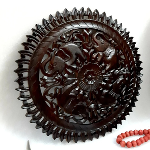 Hand Carved Wall Art <b>Decor</b> Wall Hangings Sculpture Carved Wooden Round <b>Panel</b> Home Accent Room Wall <b>Decoration</b> Walnut Finish - Product Image 2