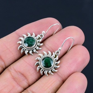 Joyería de piedras preciosas Esmeralda para mujer, pendientes de estilo bohemio de plata, joyería de plata de ley 925, pendientes hechos a mano de tendencia, regalo para - Product Image 3