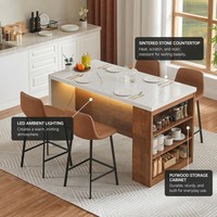 Îlot de cuisine personnalisé 61x31,5 pouces, armoire en contreplaqué, plan de travail en pierre frittée, îlot de rangement avec éclairage LED, design moderne