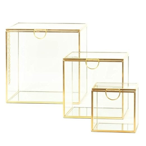 Organisateur de pinceaux de maquillage et boîte de rangement pour bijoux en métal doré et verre transparent de style vintage fait à la main à bas prix - Product Image 5