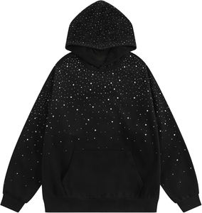 Custom Rhinestone Pullover Cropped Hoodie for Men, Washed 100% Cotton Screen Print, 2025 Casual Streetwear Fashion - Product Image 1