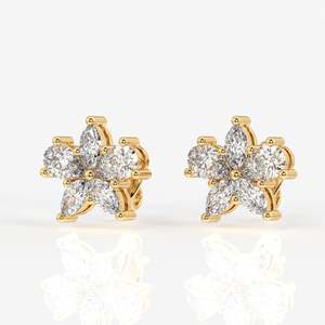 Pendientes de plata esterlina con pasador de diamante Moissanite corte pera y marquesa - Product Image 2