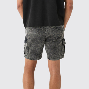 2026 Hot Sale Wholesale Men Short Pant Custom Logo Streetwear Oversized Loose <b>Fleece</b> Acid Wash Denim <b>Jeans</b> Custom Shorts For Man - Product Image 2
