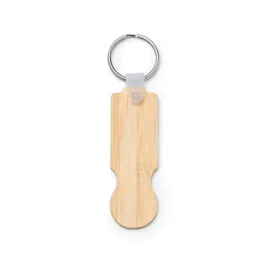 Portachiavi Personalizzato in Bambù a Forma di Dipladenia, Gadget Promozionale Personalizzabile con Moschettone - Product Image 1