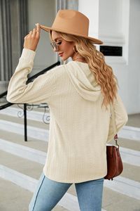 Sudadera con capucha tejida en blanco para mujer, ropa de otoño, ropa cómoda abotonada, abrigo Formal de manga larga de calidad para invierno - Product Image 4