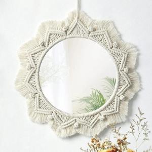 Miroir suspendu nordique en macramé décoration murale ronde Boho de luxe pour chambre salon et vanité - Product Image 1