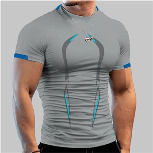 Top qualité été musculation haut de Sport hommes séchage rapide Fitness chemises à manches courtes formation t-shirt Gym chemises Stock - Product Image 3