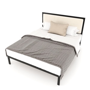 Lit double GN68039 au design japonais moderne avec cadre en fer et bois de caoutchouc massif, taille Queen, mobilier de chambre à coucher - Product Image 2