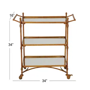 Chariot de service roulant en céramique de style américain, fait main, doré, pour hôtel et bar, chariot d'événement haut de gamme écologique à motif végétal - Product Image 5