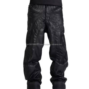 Pantalones Cargo de Cuero PU para Hombre, Negros, Holgados, de Cintura Alta, con Cierre de Cremallera, Estilo Desestructurado, Oversize, Streetwear, Hip Hop - Product Image 1