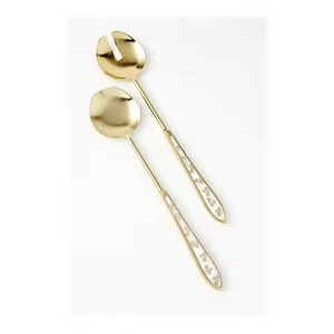 Ensemble de couverts avec manche jaune, ensembles de serveurs à salade en acier inoxydable - Product Image 2
