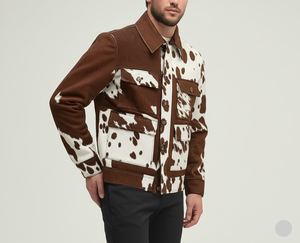 Top Design hommes hiver poils de vache veste avec col montant manches longues 100% cuir de haute qualité personnalisable prix raisonnable - Product Image 1