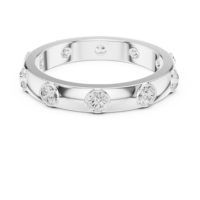 Bague en or blanc plaqué 14 carats luxueuse et moderne avec des pierres rondes, fabriquée sur mesure pour les fiançailles des femmes