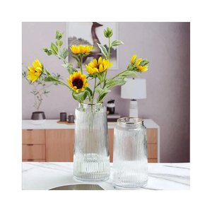 Florero de cristal con borde dorado rayado alto de calidad superior para decoración del hogar - Product Image 5