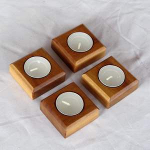 Modern wooden <b>tealight</b> <b>candle</b> holder for home decor dining table centerpiece sleek farmhouse style gift idea smart - Product Image 6