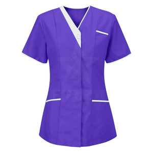 OEM Unisex cuello en V 3 bolsillo Hospital Scrub Top estiramiento manga corta uniformes médicos para médicos y enfermeras al por mayor - Product Image 5