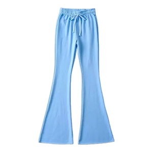 Pantalones de chándal acampanados de algodón informales para mujer de talla grande Snuggly Fleece Transpirable Cintura con cordón con diseño acampanado liso fresco - Product Image 1