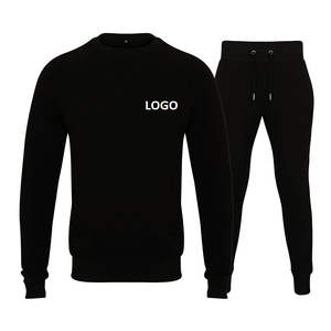 Wholesale Men's 100% Cotton Sweatsuits Solid Blank <b>Crewneck</b> Hoodie and Sweatpants OEM Training Jogging Wear Sets - Product Image 2