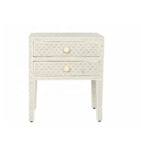 Table d'appoint avec incrustation d'os rose à motifs géométriques et 2 tiroirs Table de chevet en bois faite à la main Table de chevet