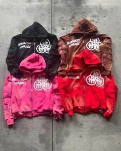 เสื้อฮู้ดผู้ชายแนวสตรีทโอเวอร์ไซส์แบบมีซิปแนวสตรีทโอเวอร์ไซส์วินเทจ - Product Image 1