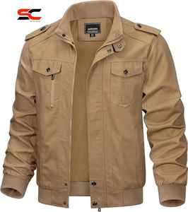 Veste légère pour homme Coupe-vent cargo Vestes en coton à col montant et fermeture éclair avec plusieurs poches - Product Image 1
