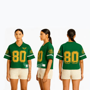 Camisetas de Jersey Estilo Urbano para Mujer, Estampado de Números, Cuello en V, Malla, Jersey Corto, Camisetas Holgadas Estilo Y2k - Product Image 1