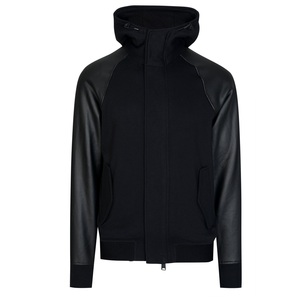 French Terry Custom Made Leather Sleeve <b>Hoodie</b> Sweatshirts Hooded Zip up Breathable Outdoor Workout <b>Biker</b> Works Hooded Jacket - Product Image 2