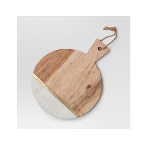 Planche à pizza à long manche en bois et marbre de bambou naturel, assiette de service de cuisine pour usage domestique - Product Image 1