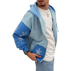 เสื้อฮู้ดผู้ชายสไตล์ไฮสตรีท ผ้าฝ้าย 100% ระบายอากาศได้ดี เป็นมิตรกับสิ่งแวดล้อม ตกแต่งด้วยคริสตัล ซิปหน้า ราคาสมเหตุสมผล บริการ OEM - Product Image 3