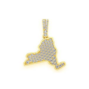 สร้อยคอจี้รูปแผนที่รัฐนิวยอร์กแบบเล็ก ประดับเพชรแท้ ชุบทองคำแท้ 10K สไตล์ฮิปฮอปสุดเทรนดี้ หรูหรา ทันสมัย - Product Image 1