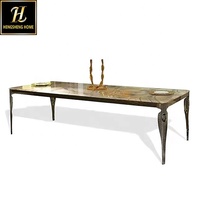 Dessus de table en marbre de luxe ensemble de chaises de table à manger à six places avec table à manger rectangulaire pour villa