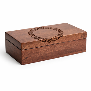 NUEVA LLEGADA Caja de Madera con Diseño Geométrico Circular Grabado, Elegante Caja de Almacenamiento para Joyas y Regalos - Product Image 2