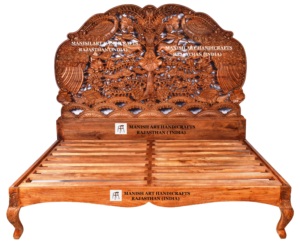 Vente en gros de lit moderne de luxe du Rajasthan meubles en bois massif de haute qualité chambre à coucher King maison en bois sculpté extensible - Product Image 1