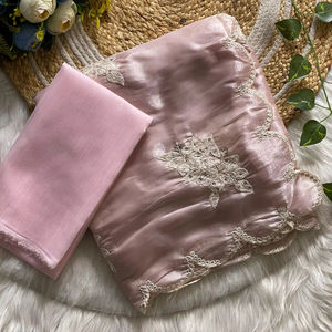 Pure Soft Zimmy Choo Silk Saree Beautiful C-Pallu Embroidery Sequences Thread Work Floral Pattern Cut Work Ethnic <b>Bandanas</b> - Product Image 1