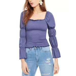 Maglietta Blu con Smock e Bordo Arricciato per Bambini Rewash, Taglia Grande, in Tessuto Lavorato a Maglia - Product Image 1