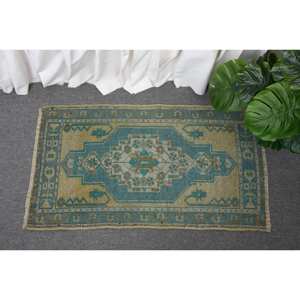 Vintage 1.7 X 3ft Bleu Beige Laine Tapis Classique Turc Grande Surface Rectangle Couloir Motif Abstrait Conception Latex pour Chambres - Product Image 1