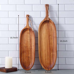 Plateau en bois élégant avec poignée Grandes et petites planches de service pour assiettes et bols en bois pour apéritif de fête - Product Image 3