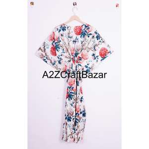 Floral Print Elegant Luxury Caftan Dress 100% Pure Cotton Long Maxi Sleepwear Beach Coverup <b>Mom</b> Daily Wear Gift - Product Image 5