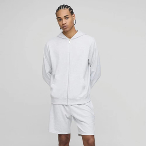 ชุดคู่กางเกงขาสั้นผ้าฝ้าย100% ไหล่มีฮู้ดแบบรูดซิปสำหรับผู้ชายชุดแฝดสำหรับฤดูร้อนออกแบบโลโก้ได้ตามต้องการ - Product Image 1