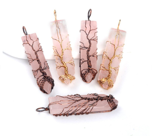 2024 Pendentif en pierre naturelle arbre de vie à remontage manuel avec chaîne en acier inoxydable collier à six prismes en cristal naturel - Product Image 4