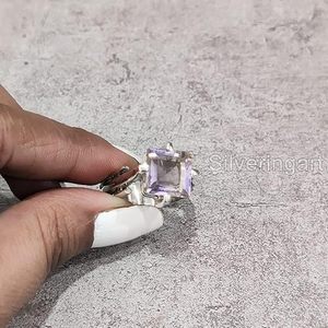 Bague pour femme en argent sterling 925, pierre précieuse améthyste naturelle antique, pierre de naissance de février, bague cocktail, bijoux faits à la main - Product Image 4